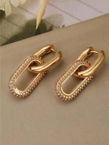 镶钻双圈耳环，别致奢华风格，做工精致，适合日常佩戴、通勤、约会和各种时尚场合。 - 金色 - 查看 6