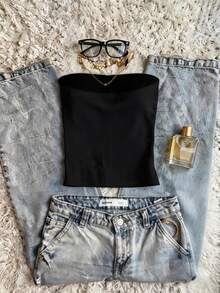 Women's Y2K Floral Pattern Fashion Tube Top - Black - View 2