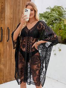 1pc Women's Sexy Elegant Lace Beach Cover-Up, V-Neck Hollow Out Swimsuit Cover-Up, Suitable For Pool, Beach, Party In Summer - Multicolor - View 7