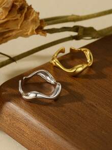 925纯银极简波浪纹戒指，女士日常佩戴 - Wave Ring - 查看 3
