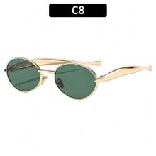 Metallic Oval Sardine  Summer Sun Protection - C8 - Gold Frame Dark Green Lens - View 12