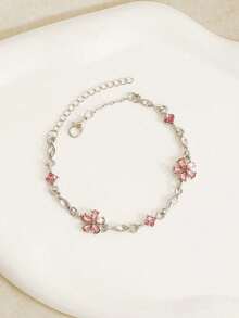 1pc Minimalist Style Adjustable Crystal Flower Bracelet, Versatile Daily Wear - one-size - View 9
