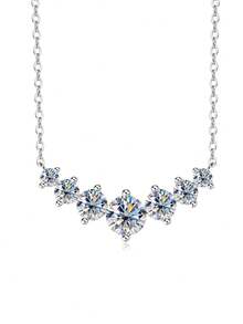 XUJIA 1pc Women's S925 Sterling Silver Smiling Diamond Necklace, 6.5mm, 5mm, 4mm And 3mm Moissanite Diamond Necklace, Exquisite Sparkling Bridal Wedding Jewelry Gift - NMO-058 - View 10