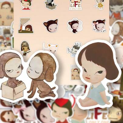 63Pcs Nara Yoshitomo Sticker Sleepwalking Doll Graffiti Stickers The Little Pilgrims Graffiti Stickers DIY Laptop Refrigerator Luggage Phone Case Water Cup Decoration Stickers