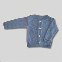 CONFECÇÕES ROMILA Knitted Baby Boy/Girl Wool Sweater With Wooden Buttons, Lightweight Cardigan, Unisex - 寶藍色 - 查看 2