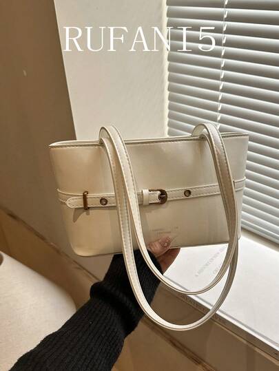 Fashionable New Solid Color Hardware Belt Buckle Design Personalized Handbag, Classic And Versatile Letter Decoration Practical Women's Shoulder Bag, Suitable For Shopping, Wallets, Shopping, Young Women, College Students, Newcomers And White-Collar Workers. They Are Very Suitable For Offices, Universities, Work, Business, Commuting, Outdoor Activities, Travel, And Outings