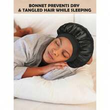 2pcs/1pc Silk Sleep Cap, Satin Hair Cap, Women Wide Brim High Elasticity Cap, Charmeuse Sleep Cap, High-End Satin Hair Care Cap, Curly Hair Silk Headband (Black & Gold) - 彩色 - 查看 6