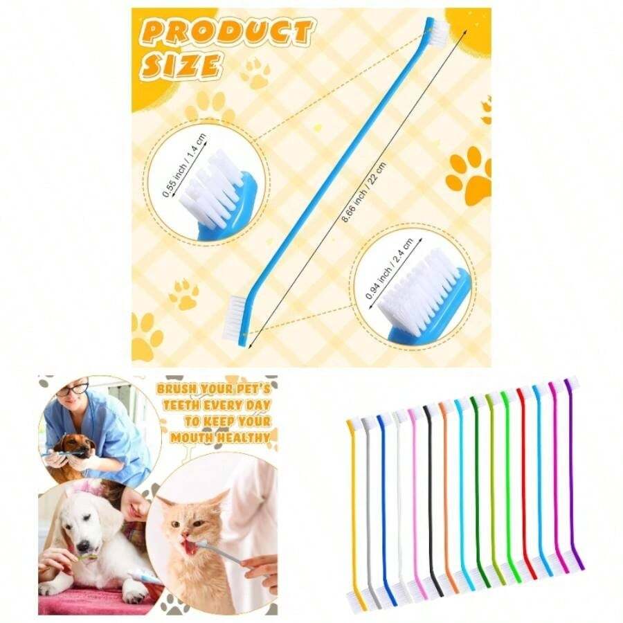 15 Pcs Dog Toothbrush Dual Headed Dental Brushes Puppy Tooth Brushing Kit Long Handle Toothbrush Large And Small Dogs Cats Most Pets Teeth Cleaning Oral Care Supplies Colorful - Colorful - View 1