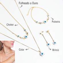 Evil Eye And Crystal Zirconia Set Gold Plated – Earrings, Necklace, Choker And Bracelet, Elegant And Protective - 金色 - 查看 7