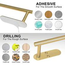 Self-Adhesive Or Drill-Hole Stainless Steel 304 Gold Kitchen Paper Towel Holder, Wall-Mounted Paper Towel Rack, Under Cabinet - Multicolor - View 5