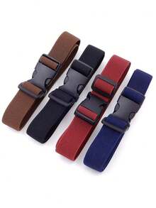 男女通用纯色弹力扣腰带，简约帆布学生腰带，多功能团队训练织带腰带 - 彩色 - 查看 3