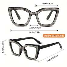 Fashion Large Frame Diamond-Studded High-End Cat Eye High-Strength PC Frame  Light Anti-Fatigue Reading Glasses, Suitable For Reading, Office, - C3 - View 5