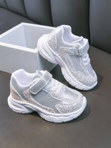 1 Pair Children's Sneakers, 2026 New Soft Sole Non-Slip Hook And Loop Small White Shoes, Boys/Girls Daily School Campus Running Casual Shoes - Silver - View 3