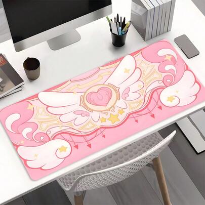YUFZX Large Extended Pink Magical Girl Heart Cloud Gaming Mouse Pad, Non-Slip Rubber Base With Stitched Edges, Cute Aesthetic Art Style Desk Mat, Durable Computer Accessory For Home Office And Gaming Setup, Ideal Gift For Gamers And Aesthetically-Minded Girls/Teenagers