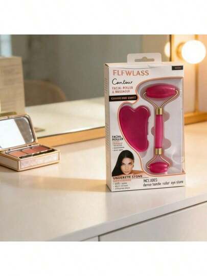 Juego de herramientas de masaje y Gua Sha facial, rodillo y raspador para drenar y levantar el rostro