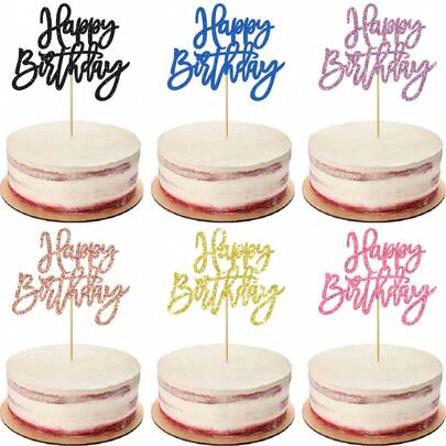 1 Pc Happy Birthday Cake Topper Glitter Happy Birthday Cake Pick Decor For Anniversary Celebrating Happy Birthday Party Cake Decorations Supplies