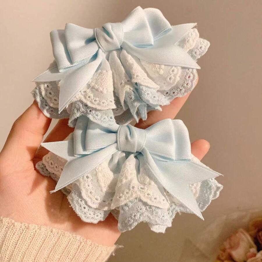 1pc/4pcs Ethereal Lace Bow Hair Clips, Lolita Side Bangs Clips, Sweet Ponytail Clips For Women - Lace Bow Hairpin - View 1