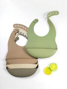 2 件/套随机易清洁可折叠防水耐用多口袋可调节婴儿硅胶围兜，适合日常使用 - 軍綠色 - 查看 6