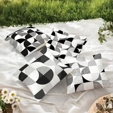 MEMNUN 4 件装黑白灰半圆几何印花抱枕套【不含枕芯】，尺寸 45*45 厘米（17.7*17.7 英寸），【单面印花】，简约现代涤纶抱枕套，适用于沙发、床、客厅、卧室、汽车、办公室、酒店装饰，四季皆宜，是馈赠亲朋好友的理想之选。 - 彩色 - 查看 7