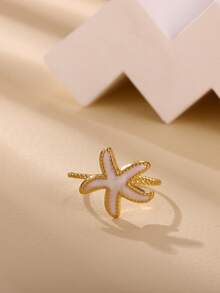 Cute Dripping Oil Starfish Rings Stainless Steel 18K Gold Plated Starfish Ring Aesthetic Wedding Waterproof Jewelry For Women,Perfect Gifts For Birthday,Party,Wedding,Anniversary,Mother's Day - Multicolor - View 3