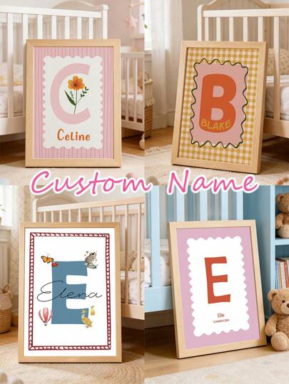 1pc Customized Dopamine Canvas Wall Art, Pink Floral Print, Blue/Yellow Minimalist College Style, Unique Grid, Suitable For Kids Room, Girls, Boys Bedroom, Living Room, Distinctive Birthday Gift For Students, Friends, Family, Frameless