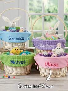 Easter Flowers Personalized Easter Basket With Folding Handle, For Girls, Girl's Easter Basket, Easter Bunny, Easter Gifts, Holiday Gift,Rainbow Pattern Personalized Easter Basket With Folding Handle, Personalized Easter Basket, Kids Basket, Wicker Easter Basket - Multicolor - View 5