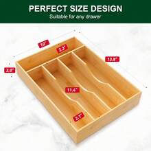 Organizador de utensilios de bambú para cajones de cocina, bandeja extensible para utensilios y cubiertos, divisores de cajones de madera con 7 ranuras ajustables. - 7 ranuras expandibles - Ver 6