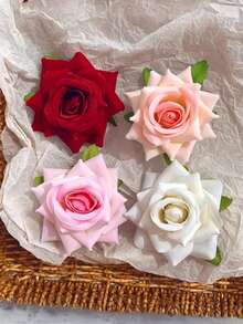 4pcs Bohemian White, Red, Pink, Orange-Pink Rose Flower Hair Clips, Luxury Retro Floral Hair Accessories, Elegant, Minimalist, Versatile For Daily, Casual, Party, Work, Vacation, Skincare, Makeup, Outfit Matching, Valentine's Day Gift,Summer,Holiday,Travel, Head Accessories,Festival,Birthday - Multicolor - View 7