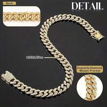 1件时尚宠物项链，镶嵌人造钻石，闪亮宠物项链，狗狗项链，酷炫狗狗项圈，小型犬牵引绳，宠物装饰链配件，适合小型、中型和大型犬猫日常佩戴和参加派对，是宠物生日礼物的绝佳选择。 - 金色 - 查看 10