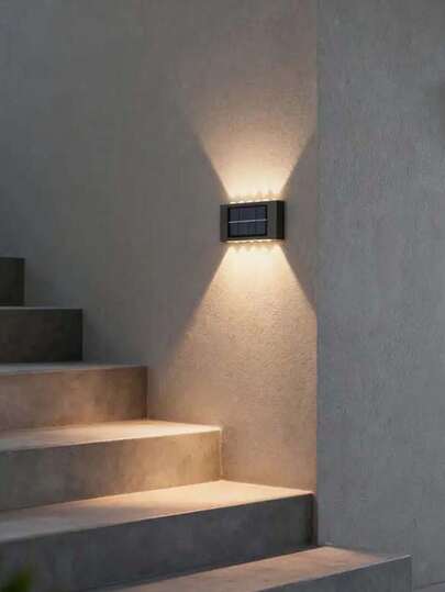 1/2 piezas Luz solar de pared con luz cálida/blanca convex Up & Down de 16/12 LED, con batería recargable de NiMH incorporada, foco de a prueba de agua de ABS para porche, patio, garaje, camino, jardín y patio | Iluminación solar | Carcasa de plástico resistente, adecuada para decoración de bodas, Día de San Valentín, Día de la Madre, vuelta al colegio, Navidad, Halloween