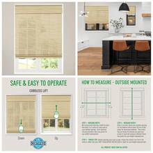 Cordless Bamboo Roman Shade Blind, Light Filtering, 22.5" W X 64" H, Ceylon Natural, Neutral And Yellow Wood Tones. Inside Mount In 23" Windows. Limited Privacy - Natural - View 2