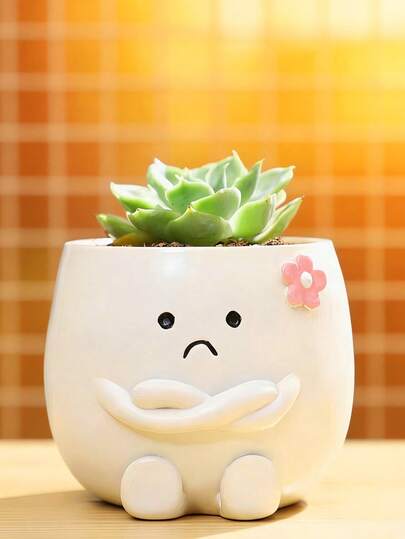1pc Cute Cartoon Succulent Plant Pot, Indoor Plant Pot - Perfect For Home Decor, Office Desk Display And Gifting. Add Color To Your Space With These Adorable Pots, Loved By Succulent Enthusiasts And Home Decor Experts. (No Drainage Hole; Please Drill If Needed.)