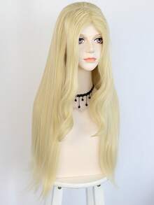 Light Blonde Long Curly Wig With Natural Big Wave Middle Part Design, High Temperature Fiber With Realistic Scalp, Universal Full Head Wig For Party, Cosplay, Music Festival & Daily Wear - Champagne - View 4