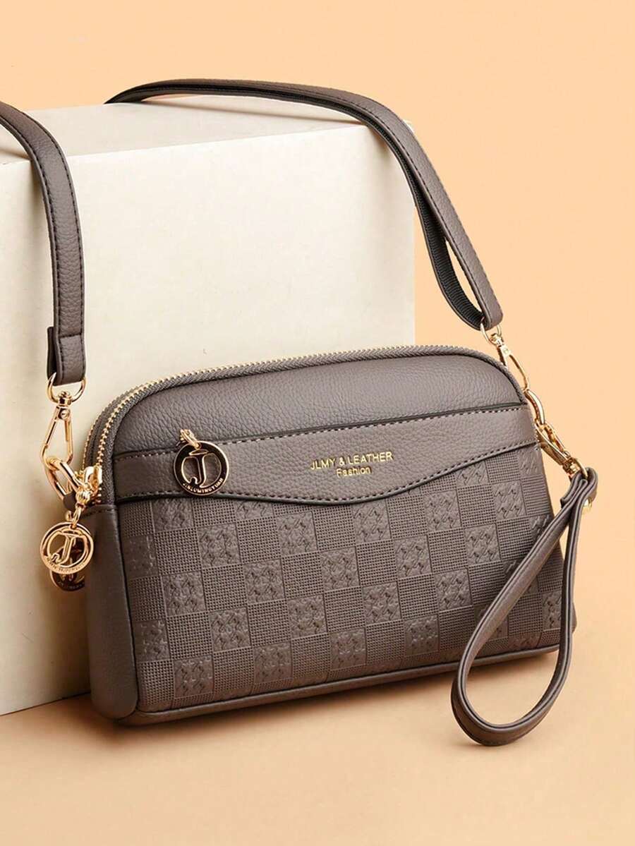 复古荔枝纹斜挎包，复古PU皮革单肩包，女士多功能手提包兼钱包