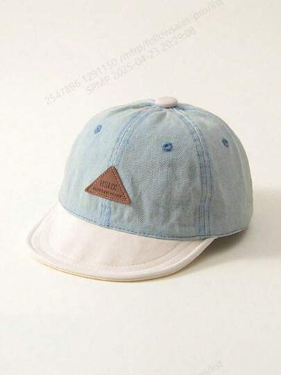 1顶男女通用牛仔拼接休闲可调节软帽檐婴儿棒球帽，适合春、夏、秋季日常穿着