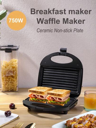 1pc 23x23x7.5cm 750W Indoor Electric Grill And Panini Press | Super Non-Stick Ceramic Cooking Plate | EU Plug | Double-Sided Heating | Even Heating | Easy-To-Clean Indoor Grill, Suitable For Steak, Vegetables, Grilling And Delicious Sandwiches, Compact Design, Perfect For Small Kitchens.
