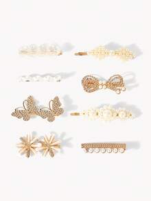 Opalesca Set de 8 piezas de Pinzas para el cabello con perlas y rhinestones vintage, accesorios elegantes para el cabello de mujer, pinzas doradas, pasadores para el cabello, adecuados para uso casual, set de accesorios de otoño, decoración para el cabello, accesorios de mujer, de vuelta a la escuela, decoración de Halloween, looks de fiesta, pinzas de mariposa, accesorios para la cabeza - Multicolor - Ver 11