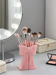 White Ceramic Bowknot Toothbrush Holder Set, Cute Bathroom Countertop Storage Rack With Bowknot Decor, Toothbrush & Toothpaste Holder Suitable For Vanity, Home Bathroom Accessories - Multicolor - View 6