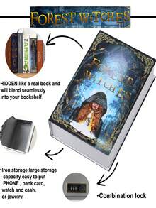 Grande boîte de sécurité de livre, design de dragons dorés, boîte de rangement cachée avec serrure à combinaison, coffre-fort à domicile en pleine vue, boîte de sécurité pour la maison, boîte à monnaie portable, boîte à argent, parfait pour un cadeau d'anniversaire, cadeau d'amitié, grande taille - SORCIÈRES - Voir 1