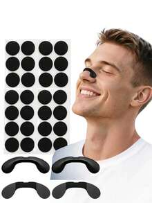 60/12pcs Set, Includes Hook And Loop Nose Expanders, 60pcs Black Round Nose Strips And 4pcs Nose Clips. This Is A Multi-Functional Nose Expander Set, Suitable For Use During Sports, At Home, Travel Or Business Trips. It Makes An Ideal Gift For Family, Friends And Loved Ones. - Black - View 2