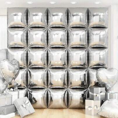 50pcs Silver, Gold, Black, Pink Square Foil Balloons, Silver Balloon Backdrop Curtain, Foil Balloon Tunnel Arch, Suitable For Birthday, Wedding, Anniversary Party Decoration