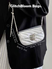 Túi đeo vai hình thoi sang trọng mới về, dây xích kim loại, túi đeo chéo vuông đa năng, phong cách đường phố thời trang, phù hợp cho tiệc tùng, tiệc chiêu đãi, làm quà tặng. - Bạc - Xem 7