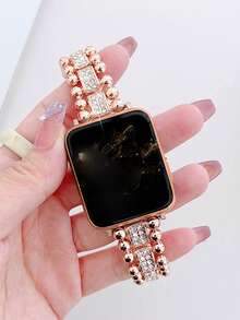 Compatible With Apple Watch Band Fashionable Rhinestone Stainless Steel Watch Sparkling Diamond Band Compatible With Apple Watch 38mm/40mm/41mm/42mm/44mm/45mm/46mm/49mm, Compatible With Apple Watch Series Ultra3/2/1 SE /S11/S10/S9/S8/S7/S6/S5/S4/S3/S2/S1, Waterproof , Suitable For Women's Daily Wear Gifts Travel To Attend A Beach Dance Party Gathering Daily Clothing Outfit Matching. - Rose Gold - View 10