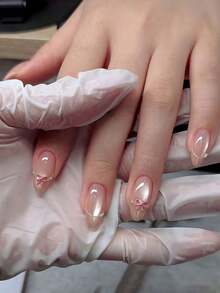 24pcs French Red Cat Eye Nail Stickers, Medium Almond Shape, Bow Decor, Reusable, Full Coverage, Minimalist Cute Style, Smooth Surface, Suitable For Women And Girls Daily Wear Nails Nail Supplies EVPX - 多色 9 - 查看 13