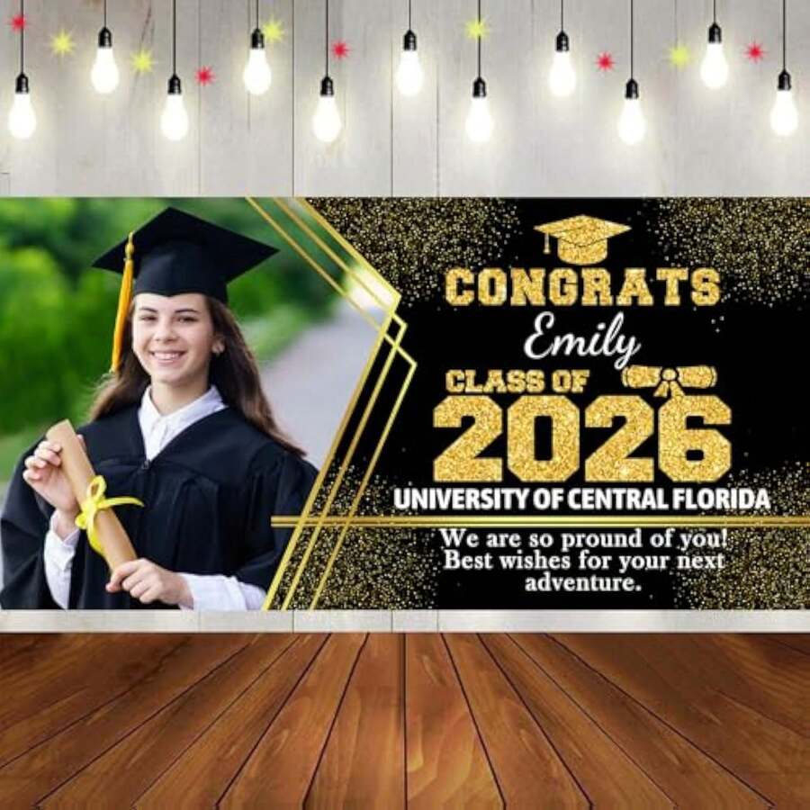 1pc Personalized Graduation Banner With Photo Name Class Of 2026 Custom Graduation Backdrop Congratulations Graduate Party Decorations Supplies Congrats Grad Banners Yard Sign Graduation Gifts - Color2 - 查看 1