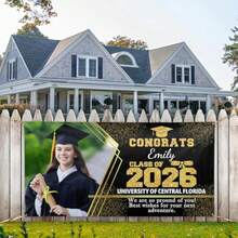 1pc Personalized Graduation Banner With Photo Name Class Of 2026 Custom Graduation Backdrop Congratulations Graduate Party Decorations Supplies Congrats Grad Banners Yard Sign Graduation Gifts - Màu2 - Xem 3