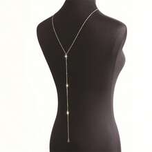 1pc Summer New Round Crystal Backless Body Chain, Bridal Wedding Dress Accessory - Gold - View 4