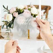1 Set = 10pcs Matte Wedding Table Number Plates 1-40 With Stands, Gold Arch Acrylic Table Number Plates With Stands 15*10cm, Suitable For Wedding Reception, Party, Anniversary, Events - View 7