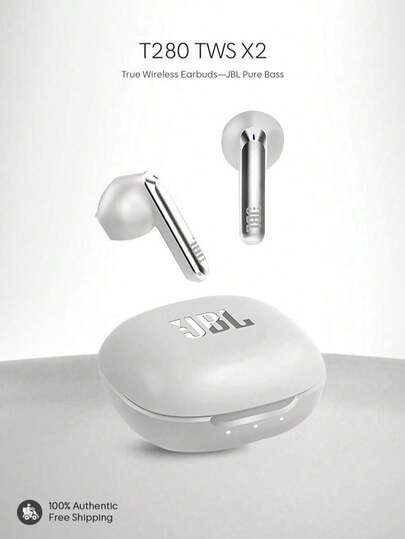  JBL T280TWS X2 蓝牙耳机 半入耳式无线运动耳机 IPX4 防水 适用于健身/跑步 无线耳机 降噪 快速充电 原装 JBL 无线耳机