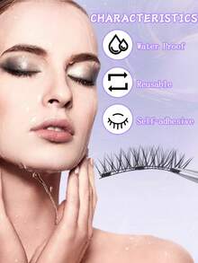 1对可重复使用的磁性假睫毛套装，配有睫毛辅助器，自然交叉款式，防水无需胶水，适合敏感眼部。 - 自然纖長款 - 查看 8